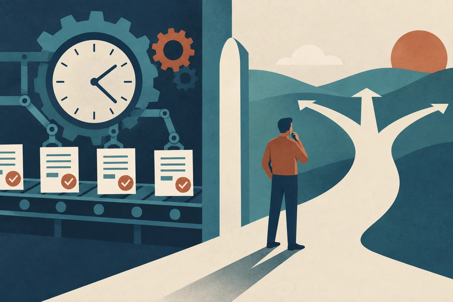 Clockwork runs scheduled checks beside a separate path that requires judgment.